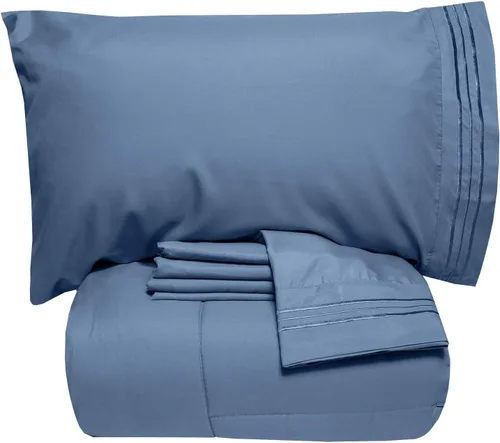 Miniatura 11 de Sweet Home Collection - Lujoso juego de sábanas y edredón de 5 piezas de color sólido para cama, en una bolsa, Agua (Aqua), gemelo