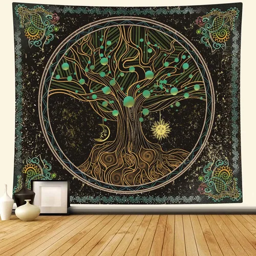 Miniatura 8 de Naykow Árbol de la vida, bohemio, sol, luna, naturaleza, lindo tapiz verde para pared, mandala espiritual, chakras, grunge, tapices para colgar