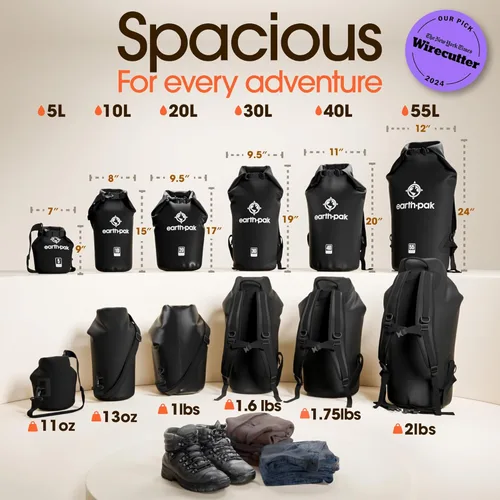 Miniatura 2 de Earth Pak Bolsa Seca Impermeable - Mochila Impermeable de Cierre Enrollable Superior Mantiene el Equipo Seco para Kayak con Funda Impermeable