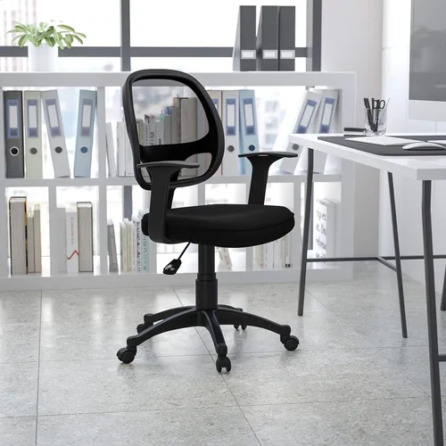 Miniatura 2 de Flash Furniture Mallard - Silla de oficina giratoria de malla con respaldo medio con asiento acolchado y brazos en T, silla de escritorio acolchada