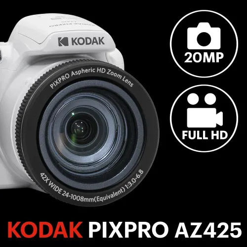 Miniatura 2 de KODAK PIXPRO AZ425-WH Cámara digital de 20MP con zoom óptico de 42X, lente gran angular de 24mm, video Full HD 1080P, estabilización de imagen Blanco