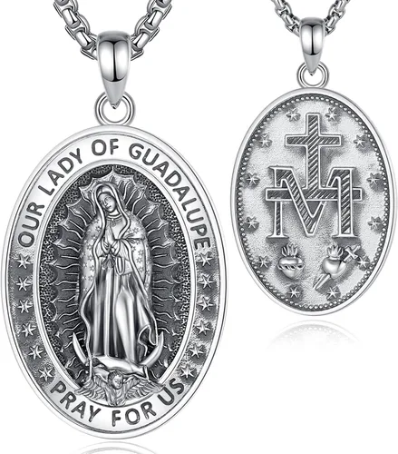 Miniatura 309 de EUDORA Collar de plata de ley 925, San Cristóbal y San Benito, San Miguel, Virgen María, San Judas Tadeo, Cruz de Buen Pastor y Arcángel, Medalla