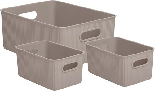 Miniatura 32 de Superio Ribbed Collection – Cesta decorativa de plástico abierta para el hogar, color azul (juego de 4) 1 grande, 1 mediano, 2 pequeñas – cajas