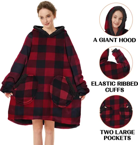 Miniatura 3 de Zando Manta con capucha 2024, manta para niños y adultos, regalo cómoda, sudadera con capucha de gran tamaño, forro polar Sherpa