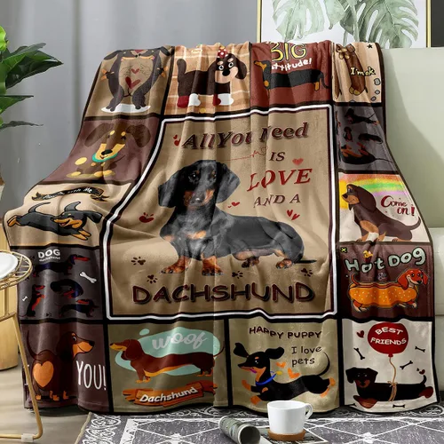 Miniatura 10 de Manta de perro salchicha Weiner, manta de perro salchicha con texto en inglés "I Love Dachshunds" para adultos, regalo súper suave para los amantes