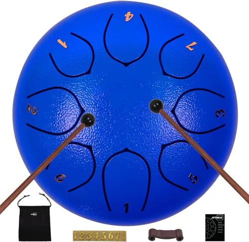 Miniatura 11 de Tambor de lengua de acero con 11 notas de 6 pulgadas con bolsa de tambor, libro de música, mazos de tambor, soporte para mazo, púas de dedos y Azul