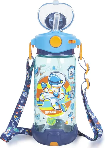 Miniatura 16 de Botella de agua para niños con pajita/cordón para niños de la escuela, niños y niñas, 22 oz / 650 ml, sin BPA, botella de agua para beber