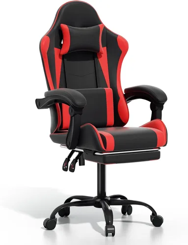 Miniatura 12 de Silla para videojuegos, sillas ergonómicas de computadora con brazos, soporte lumbar, reposapiés, reposacabezas giratoria de 360°, respaldo y altura