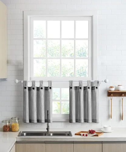 Miniatura 10 de Cortinas de nivel de algodón July Joy de 24 pulgadas de largo, cortinas de cocina de estilo rústico, bolsillo para barra para ventana pequeña