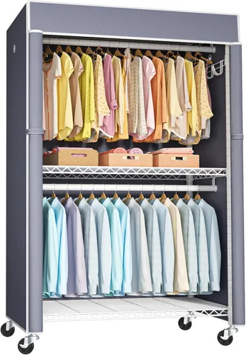 Miniatura 8 de FUTASSI Perchero negro con cubierta negra, armario con ruedas P1C Plus, perchero de metal para colgar ropa, armario de almacenamiento de ropa, 46