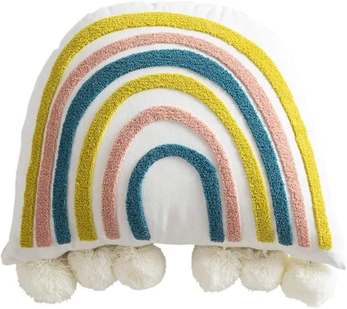 Miniatura 8 de vctops Cojín decorativo de algodón con borlas y estilo bohemio arco iris con relleno de almohada para sofá, cama, sala de estar