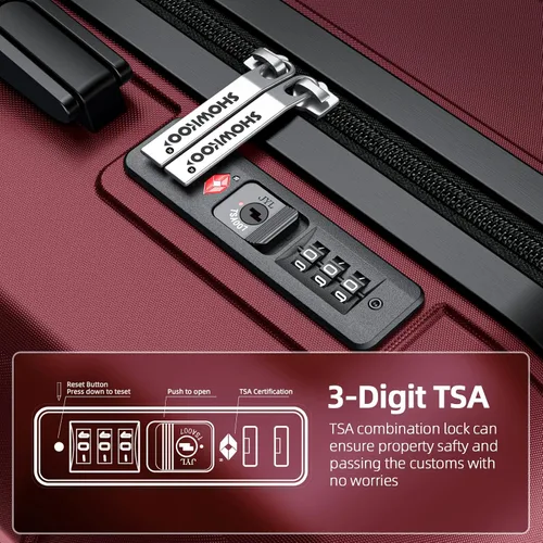 Miniatura 5 de SHOWKOO Equipaje PC+ABS Durable Expandible Hardside Maleta con Doble Spinner Ruedas TSA Lock, Rojo vino