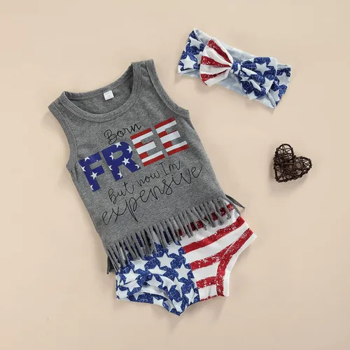 Miniatura 7 de Traje para bebÃ© niÃ±a del 4 de julio, ropa para el DÃ­a de los CaÃ­dos con borlas, camiseta con bandera