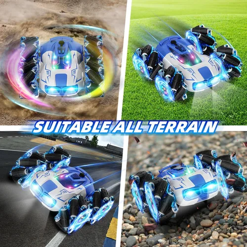 Miniatura 5 de OSIMILY Auto de control remoto 4WD con rotación de 360° Drift Stunt RC Control remoto de 2.4 GHz con luces frías, juguete todoterreno todoterreno