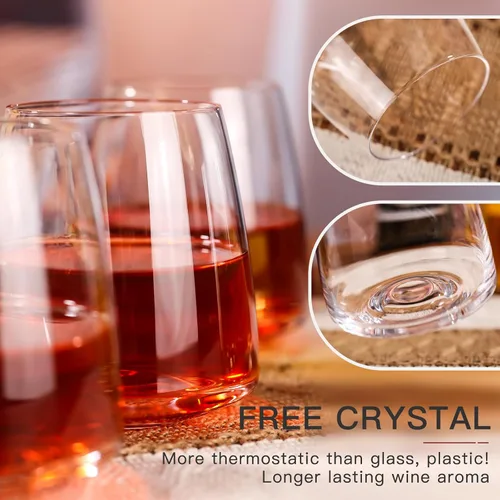 Miniatura 5 de Juego de copas de vino sin tallo de 4 a 15 onzas, transparentes y modernas copas de vino sopladas a mano, vidrio de cristal de diseño europeo