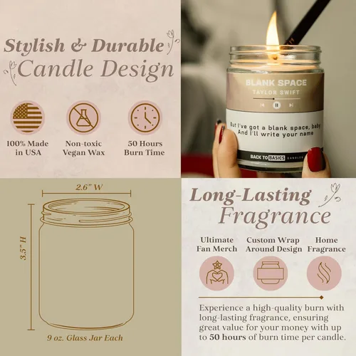 Miniatura 2 de Back to Basics Juego de velas premium Taylor - 3 velas veganas de cera de soja y coco perfumadas para decoración del hogar, regalos de cumpleaños