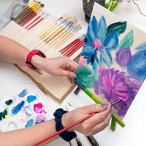 Miniatura 7 de WA Portman - Juego de 38 pinceles de pintura acrílica profesional con 5 cuchillos de paleta, pinceles versátiles para pintura al óleo y juego
