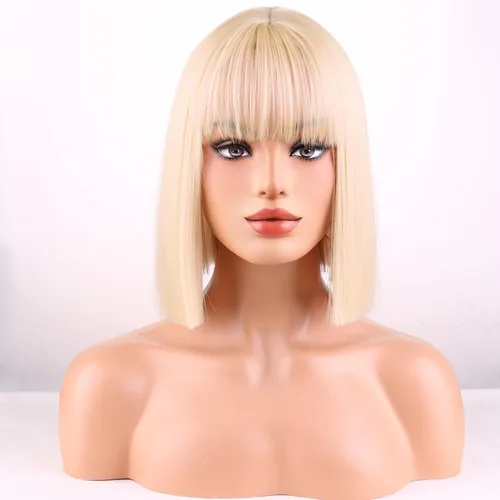 Miniatura 16 de Pelucas negras para mujeres y niñas, peluca corta y recta negra con flequillo, pelucas sintéticas resistentes al calor, para fiestas de disfraces