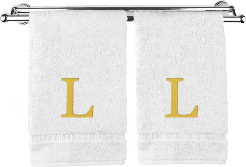 Miniatura 132 de Toalla de mano monogramada, regalo personalizado, juego de 2 - Toalla bordada con letra de bloque dorada - Extra absorbente 100% algodón turco