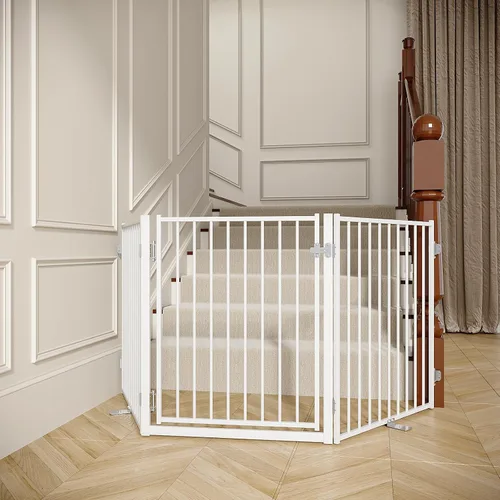 Miniatura 20 de No Pawblems - Puerta independiente para perros, valla plegable de 30 pulgadas de alto para interiores, extensión de puerta extra ancha para Blanco