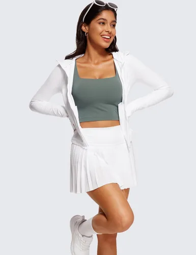 Miniatura 70 de CRZ YOGA Butterluxe Brasier deportivo de cuello cuadrado para mujer, estilo camiseta corta sin mangas, acolchado con soporte integrado para yoga