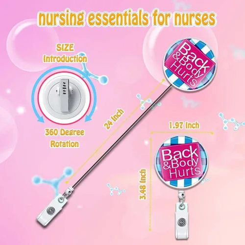 Miniatura 3 de Carrete de insignia de enfermera Back & Body Hurts, lindo y divertido carretes retráctiles para enfermeras, clip de insignia CNA LPN LVN con clip