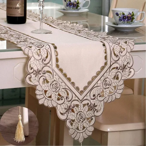 Miniatura 10 de LeLehome - Mantel de encaje bordado con flores color café