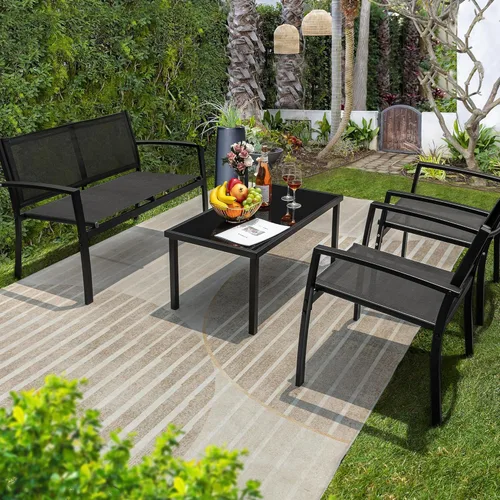 Miniatura 2 de Flamaker - Juego de 4 piezas de muebles para el patio de exteriores Juego de muebles para el patio de Textilene Juego de Bistró Moderno juego