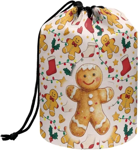 Miniatura 9 de Poceacles Bolsa de maquillaje con cordón, estuche portátil para cosméticos, bolsa de aseo de viaje, organizador de barril, bolsa de almacenamiento