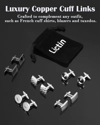 Miniatura 9 de Lictin Men's Cufflinks Cuff Links for Men, Stainless Steel Tuxedo Shirt Cuff Links Set