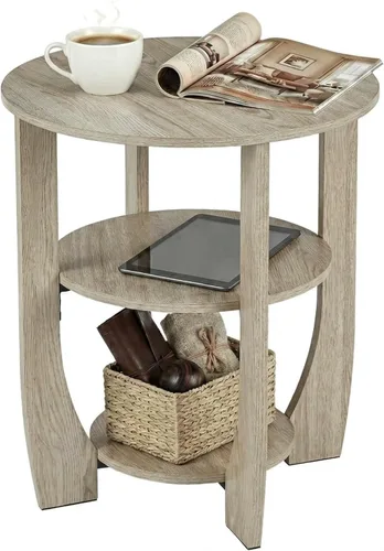 Miniatura 14 de Mesa auxiliar redonda, mesa auxiliar de 3 niveles con almacenamiento, mesa decorativa negra de 19.7 pulgadas, mesita de noche para dormitorio, sala