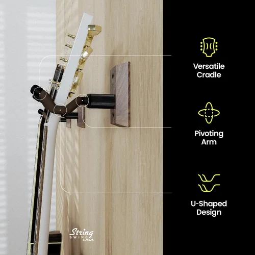 Miniatura 3 de String Swing CC01K-BW Soporte de pared para guitarras acústicas y eléctricas con soporte de pared de nogal negro
