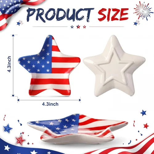 Miniatura 2 de Meanplan 2 Pcs Patriotic Coffee Spoon Rest 4.3 Inch 4th of July Ceramic Spoon Rest American Flag Star Dipping Bowl Blue and Red Star Dish for