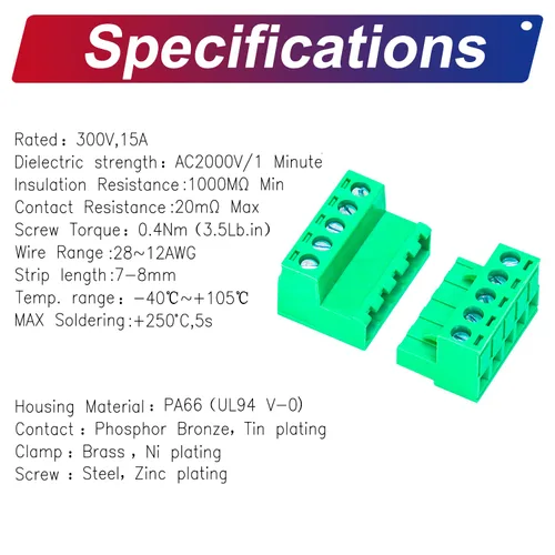 Miniatura 5 de Tcenofoxy - Conector Phoenix macho y hembra de 0.200 in 2/3/4/5/6/7/8/9/10/11/12/13/14/15/16/18/20/24 pines Phoenix Connector sin soldadura verde