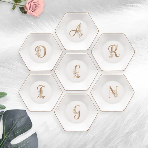 Miniatura 6 de CARAKNOTS Bandeja de joyería, regalos de Navidad, plato con anillo en X con monograma floral dorado, regalos personalizados para mujeres, plato