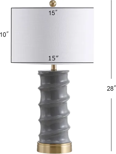 Miniatura 4 de JONATHAN Y JYL3052A - Lámpara de mesa moderna de cerámica gris oscuro de 28 pulgadas para sala de estar, pantalla de tambor de lino blanco, lámpara