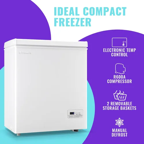 Miniatura 3 de DEMULLER Congelador de pecho, pequeña máquina de congelación profunda blanca de 4.0 pies cúbicos, compacta con puerta superior abatible y panel