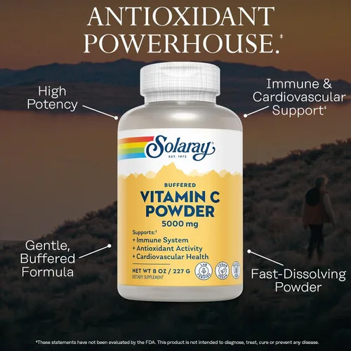Miniatura 3 de SOLARAY Vitamina C en polvo de 5000 mg – Vitamina C tamponada con 570 mg de calcio – Suplemento antioxidante e inmunológico, apoyo para la salud