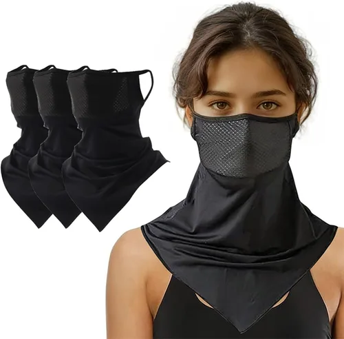 Paquete de 3 mascarillas triangulares para colgar, protección solar de verano, máscara de seda de hielo, polaina para el cuello, bandana para