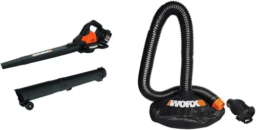 Worx Soplador de hojas inalámbrico de 40 V con batería y cargador, soplador 3 en 1 para césped con aspiradora y trituradora, soplador de hojas