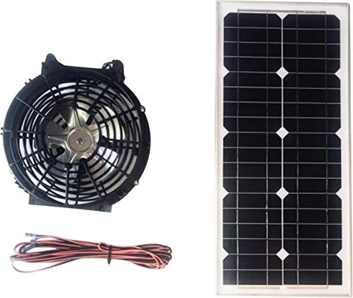 Amtrak Solar Potente ventilador de 50 vatios y 12 pulgadas con hoja de metal de 7 pulgadas, ventilador solar portátil para viajes, camping,