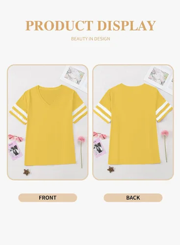 Miniatura 53 de Eytino Blusas de talla grande para mujer, cuello en V, manga corta, a rayas, casual, holgada, con bolsillo (1X-5X)