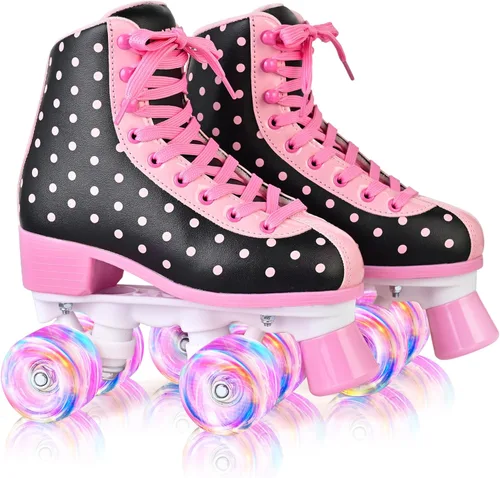 Miniatura 10 de SULIFEEL Patines de ruedas para niñas y mujeres con ruedas iluminadas y patrón de lunares, patines para niños y adultos para uso en interiores y al