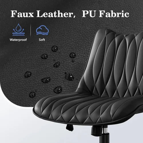 Miniatura 5 de Silla de oficina sin brazos, silla de escritorio sin brazos, silla giratoria ajustable con ruedas, tapizada de piel sintética, compacta