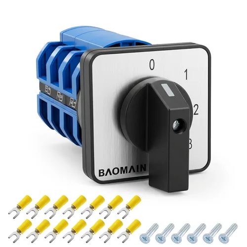 Miniatura 10 de Baomain Interruptor de cambio rotativo, 20A 3 posiciones, selector de leva de 8 terminales con selección de circuito 1-0-2, certificado UL
