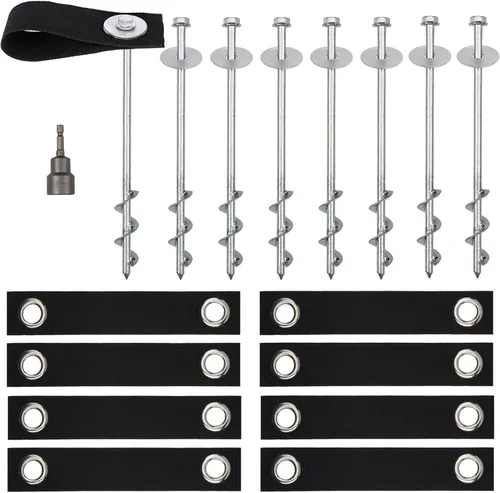 Miniatura 9 de Anclajes para Trampolín de Viento Fuerte Heavy Duty de 12" Juego de 4/6/8 con Correas, Broca de Taladro - Kit de Anclaje para Trampolín - Anclajes