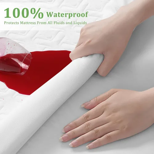 Miniatura 2 de MERITLIFE - Protector de colchón de bambú impermeable premium, suave y sin ruido, relleno con tela de aire 3D ultrasuave y transpirable, funda