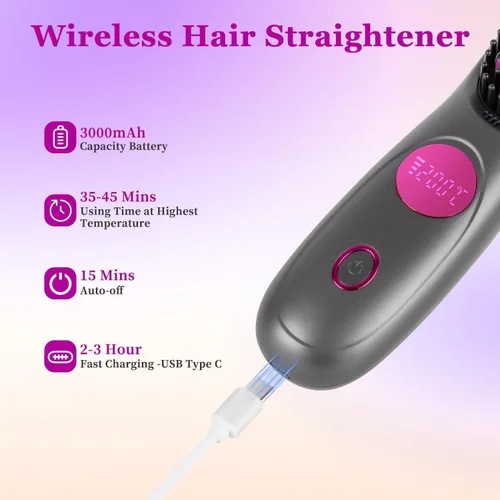 Miniatura 7 de Go Brush Pro para cabello corto, cepillo alisador de cabello mejorado 2026, cepillos alisadores inalámbricos portátiles para viajes, calentamiento