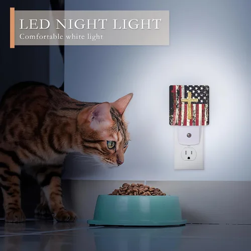 Miniatura 4 de Luz nocturna enchufable a la pared, luz nocturna con bandera estadounidense con sensor de atardecer a amanecer, luz nocturna para niños, niñas
