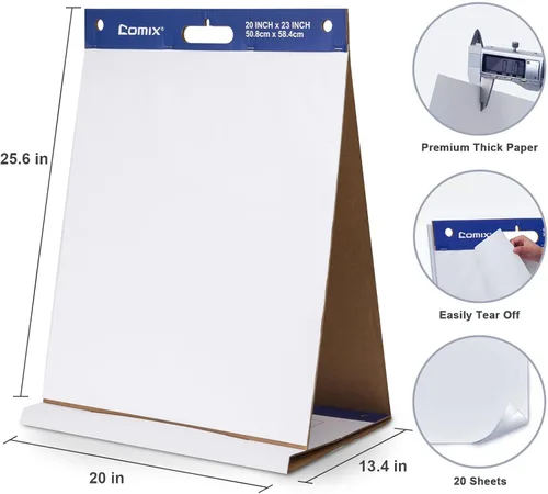 Miniatura 5 de Comix Almohadillas de caballete de mesa portátiles adhesivas, papel de 20 x 23 pulgadas para profesores, papel de caballete autoadhesivo grande